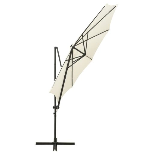 Homokszínű konzolos napernyő rúddal és LED-fényekkel 300 cm