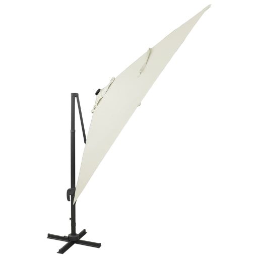 Homokszínű konzolos napernyő rúddal és LED-fényekkel 300 cm