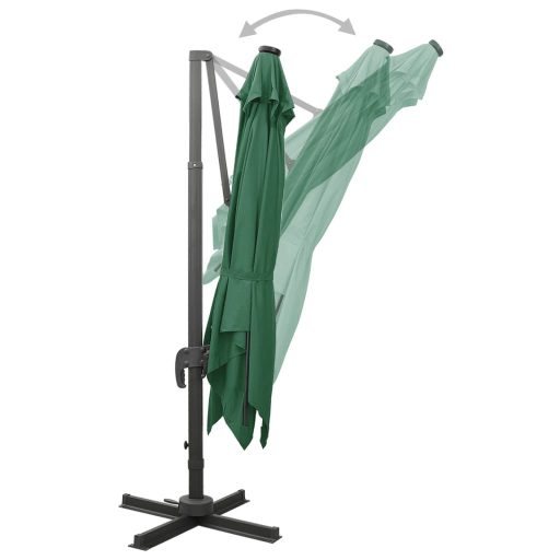 Zöld konzolos napernyő rúddal és LED-fényekkel 300 cm