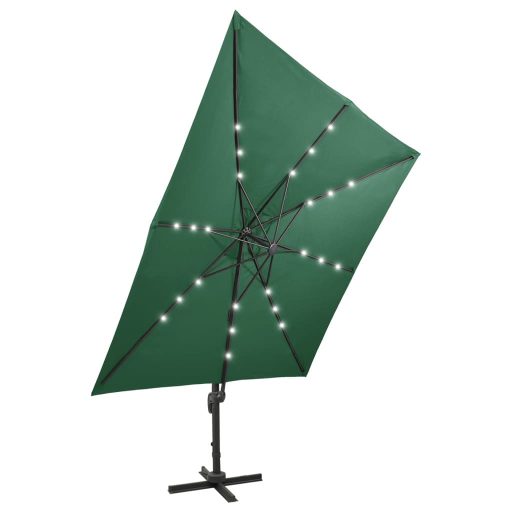 Zöld konzolos napernyő rúddal és LED-fényekkel 300 cm