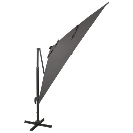 Antracitszürke konzolos napernyő rúddal és LED-fényekkel 300 cm