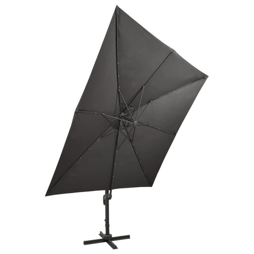 Antracitszürke konzolos napernyő rúddal és LED-fényekkel 300 cm