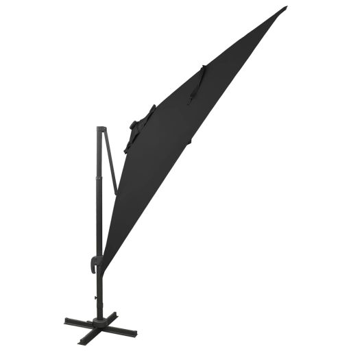 Fekete konzolos napernyő rúddal és LED-fényekkel 300 cm