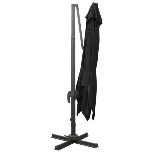 Fekete konzolos napernyő rúddal és LED-fényekkel 300 cm