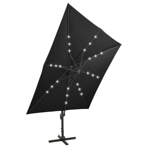 Fekete konzolos napernyő rúddal és LED-fényekkel 300 cm