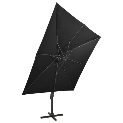Fekete konzolos napernyő rúddal és LED-fényekkel 300 cm