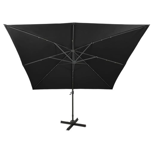 Fekete konzolos napernyő rúddal és LED-fényekkel 300 cm