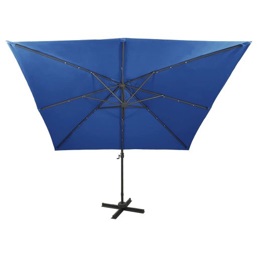Azúrkék konzolos napernyő rúddal és LED-fényekkel 300 cm