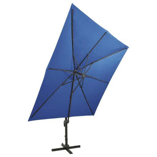 Azúrkék konzolos napernyő rúddal és LED-fényekkel 300 cm