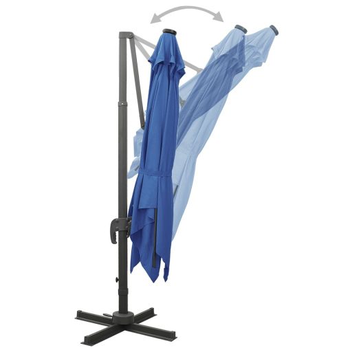 Azúrkék konzolos napernyő rúddal és LED-fényekkel 300 cm