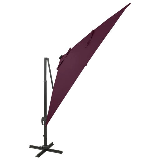 Bordóvörös konzolos napernyő rúddal és LED-világítással 300 cm