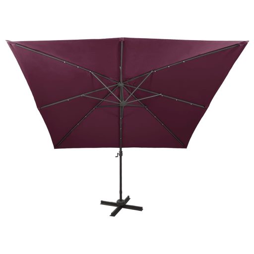 Bordóvörös konzolos napernyő rúddal és LED-világítással 300 cm
