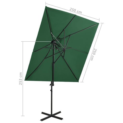 Zöld dupla tetejű konzolos napernyő 250 x 250 cm