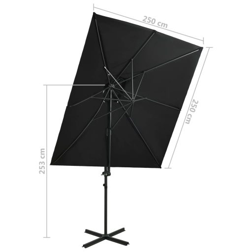 Fekete dupla tetejű konzolos napernyő 250 x 250 cm