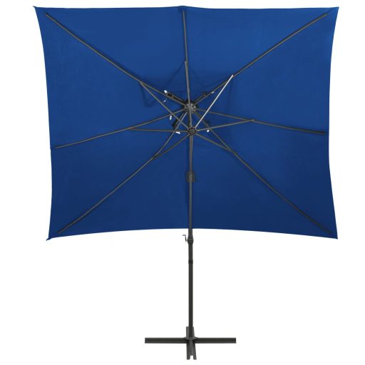 Azúrkék dupla tetejű konzolos napernyő 250 x 250 cm