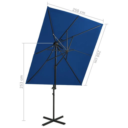 Azúrkék dupla tetejű konzolos napernyő 250 x 250 cm