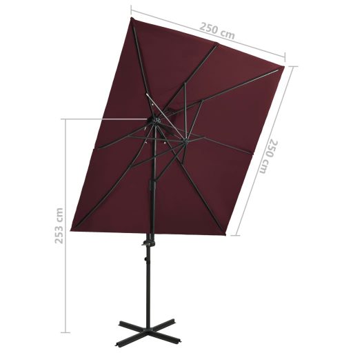 Bordó dupla tetejű konzolos napernyő 250 x 250 cm