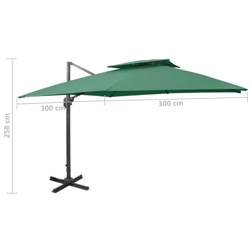 Zöld dupla tetejű konzolos napernyő 300 x 300 cm