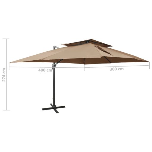 Tópszínű dupla tetejű konzolos napernyő 400 x 300 cm