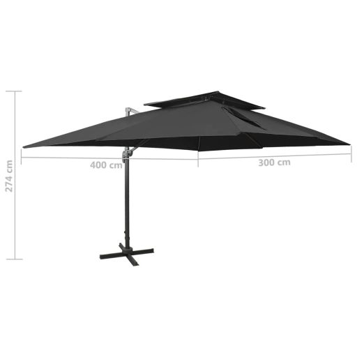Fekete dupla tetejű konzolos napernyő 400 x 300 cm