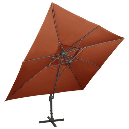 Terrakotta színű dupla tetejű konzolos napernyő 400 x 300 cm