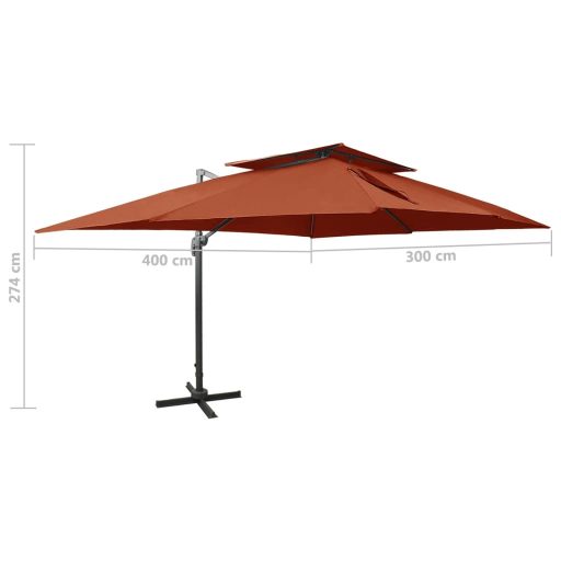 Terrakotta színű dupla tetejű konzolos napernyő 400 x 300 cm