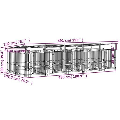 Acél kültéri kutyakennel tetővel 9,38 m²