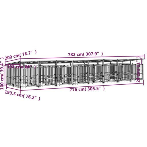Acél kültéri kutyakennel tetővel 15,02 m²