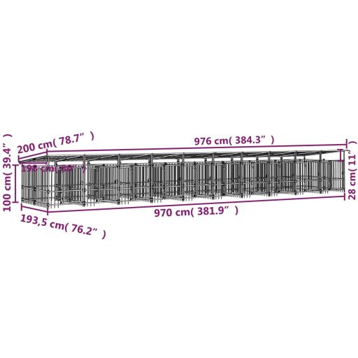Acél kültéri kutyakennel tetővel 18,77 m²