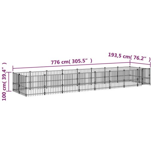Acél kültéri kutyakennel 15,02 m²