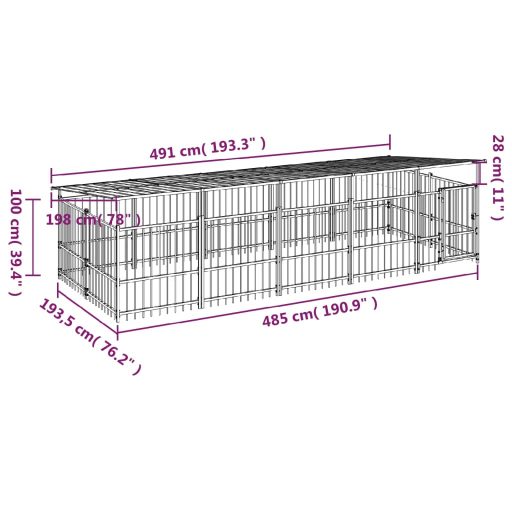 Acél kültéri kutyakennel tetővel 9,38 m²