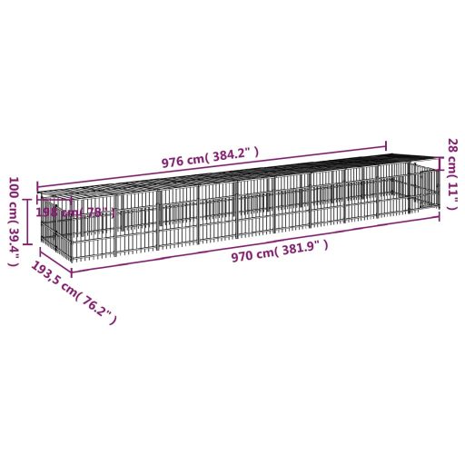 Acél kültéri kutyakennel tetővel 18,77 m²