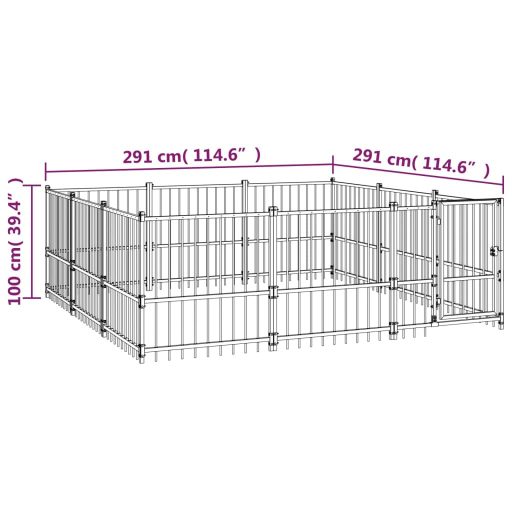 Acél kültéri kutyakennel 8,47 m²