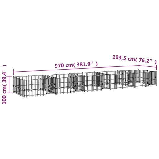Acél kültéri kutyakennel 18,77 m²