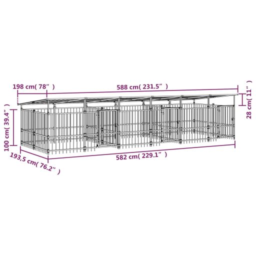 Acél kültéri kutyakennel tetővel 11,26 m²
