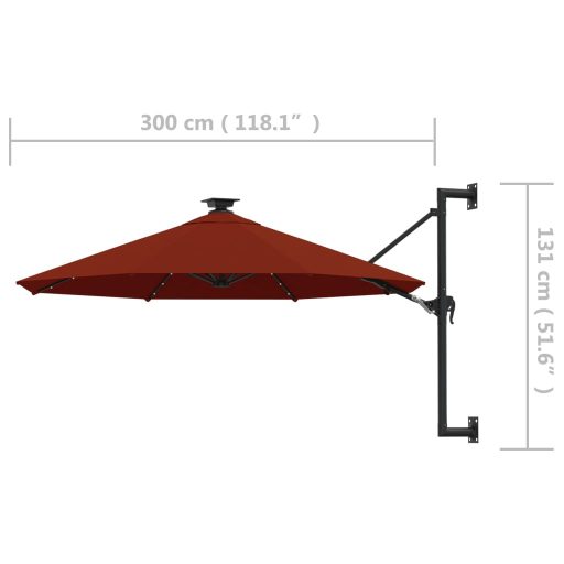 Terrakotta fali napernyő LED-ekkel és fémrúddal 300 cm