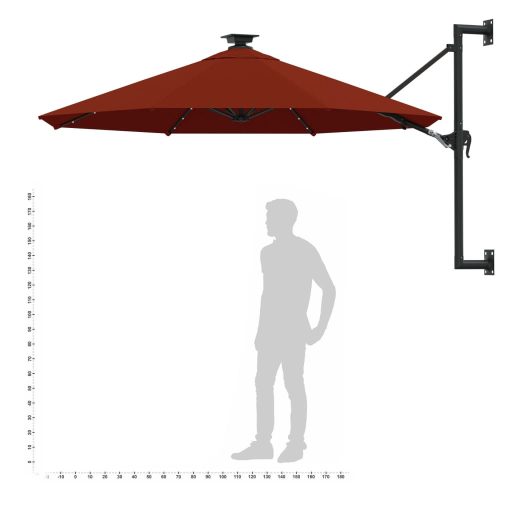 Terrakotta fali napernyő LED-ekkel és fémrúddal 300 cm
