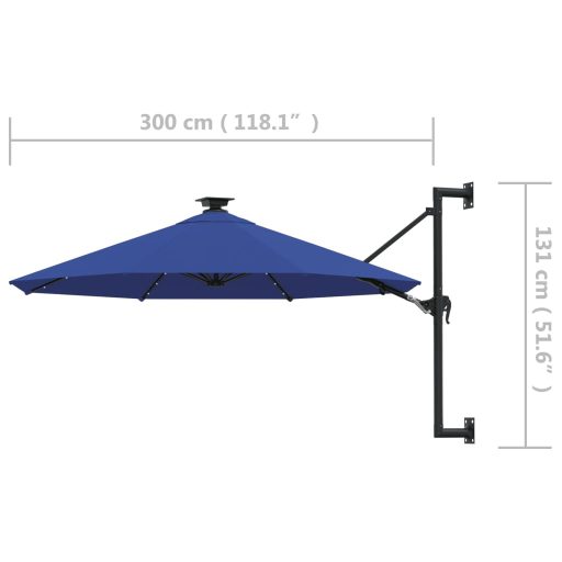 Kék fali napernyő LED-ekkel és fémrúddal 300 cm