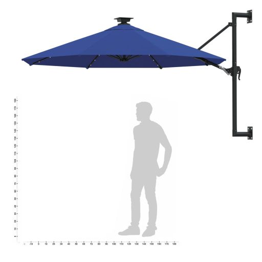 Kék fali napernyő LED-ekkel és fémrúddal 300 cm