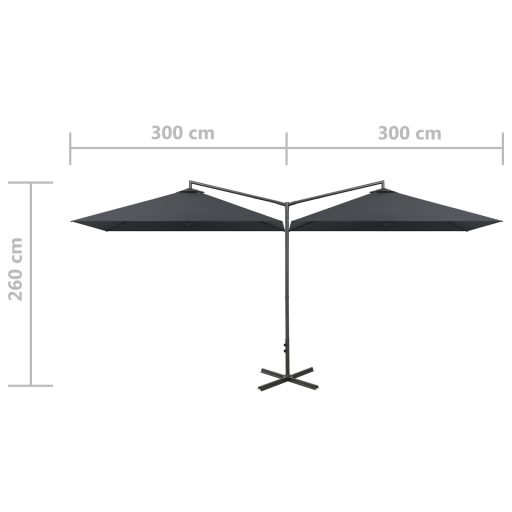 Antracitszürke dupla napernyő acélrúddal 600 x 300 cm