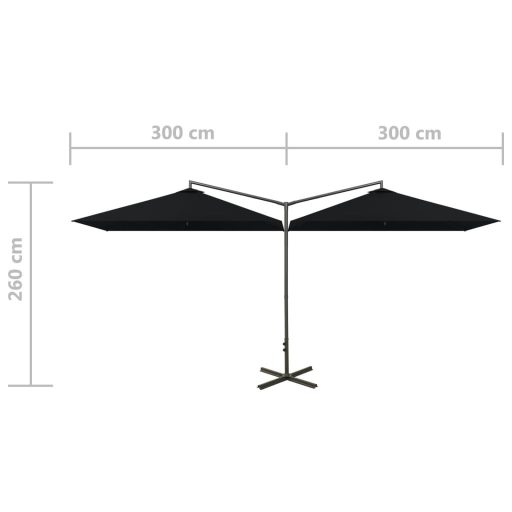 Fekete dupla napernyő acélrúddal 600 x 300 cm