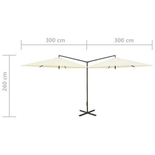 Homokszínű dupla napernyő acélrúddal 600 cm
