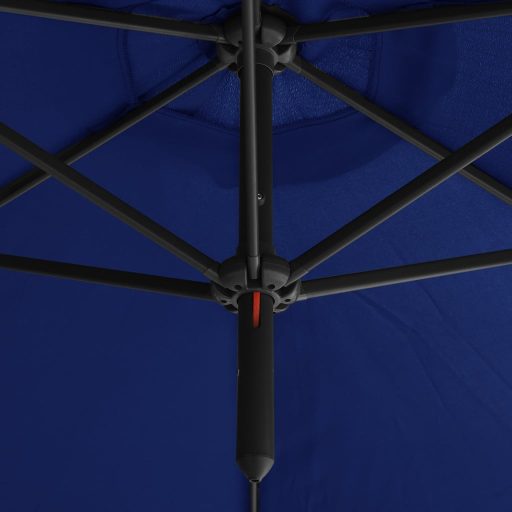 Azúrkék dupla napernyő acélrúddal 600 cm