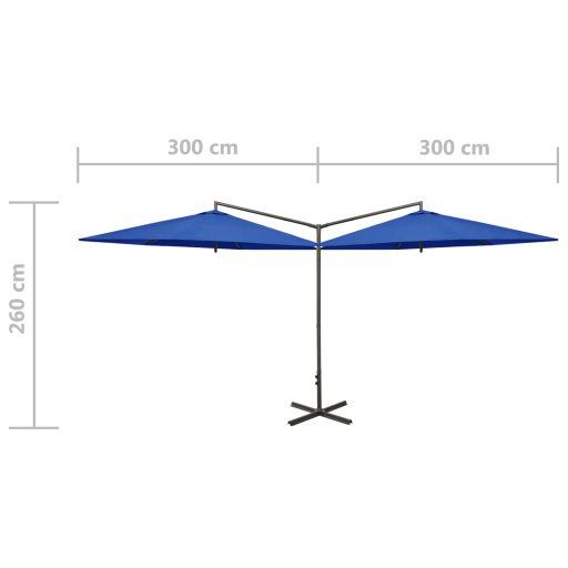 Azúrkék dupla napernyő acélrúddal 600 cm