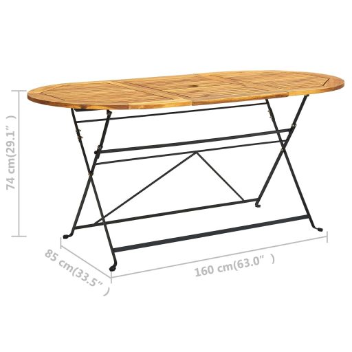 Ovális tömör akácfa kerti asztal 160 x 85 x 74 cm