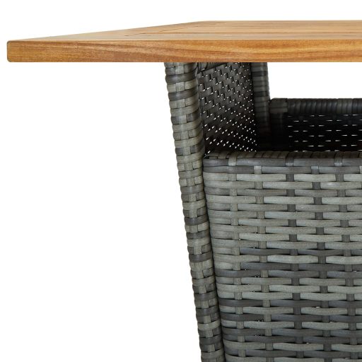 Szürke polyrattan és tömör akácfa bárasztal 60 x 60 x 110 cm