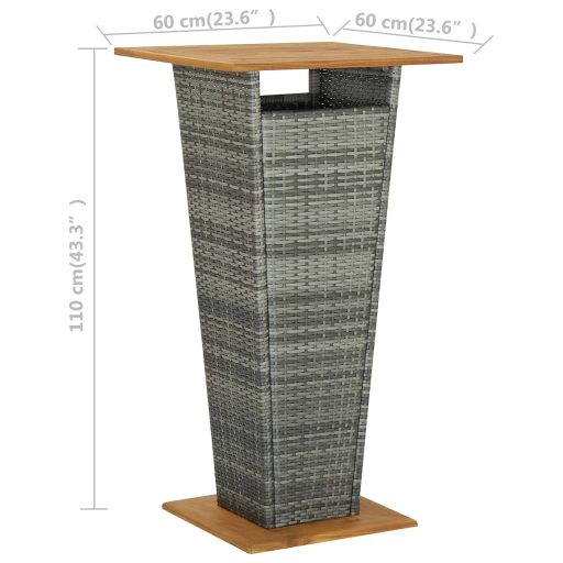 Szürke polyrattan és tömör akácfa bárasztal 60 x 60 x 110 cm