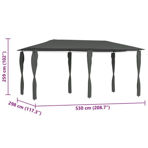 Antracit pavilon oszlop takarókkal 2,98 x 5,3 x 2,59 m 160 g/m²