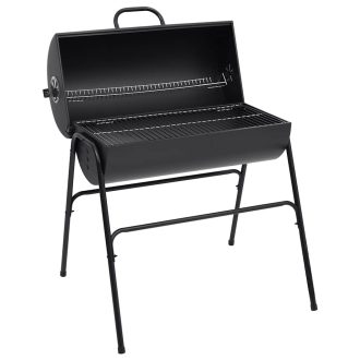   Fekete acél henger alakú grillsütő 2 sütőráccsal 80x95x90 cm