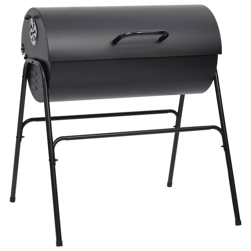 Fekete acél henger alakú grillsütő 2 sütőráccsal 80x95x90 cm